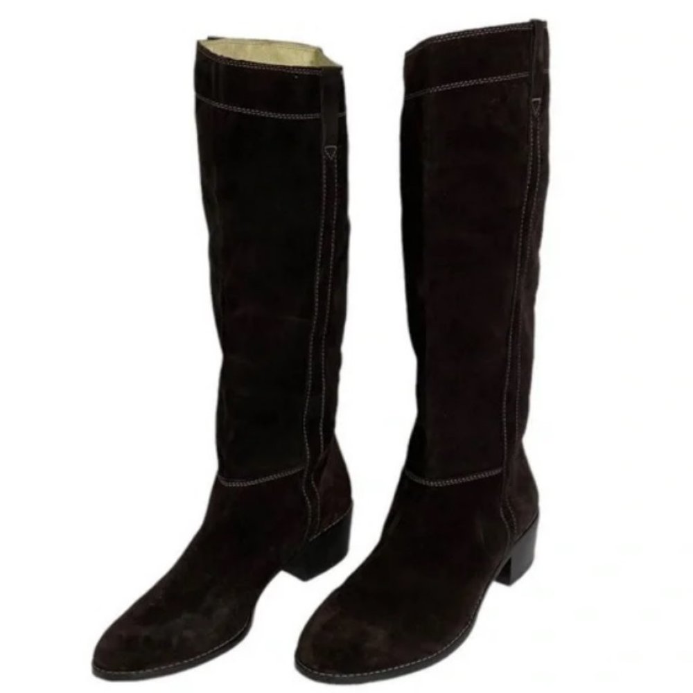 Michael Kors Brown Suede Knee High Riding Boots Low Heel Size 9 Heeled Tall Boot
